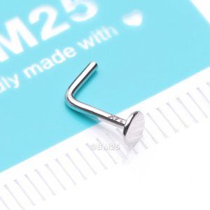 14 Karat White Gold Round Disc Top L-Shaped Nose Ring
